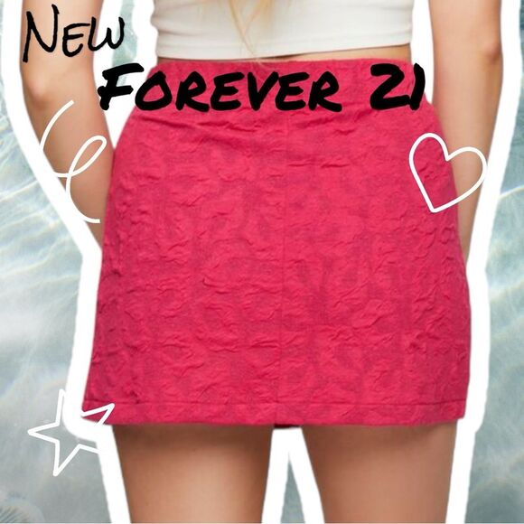 New NWT Forever 21 Jacquard A Line Mini Skirt - Sparkle Pink - Small - Picture 2 of 6